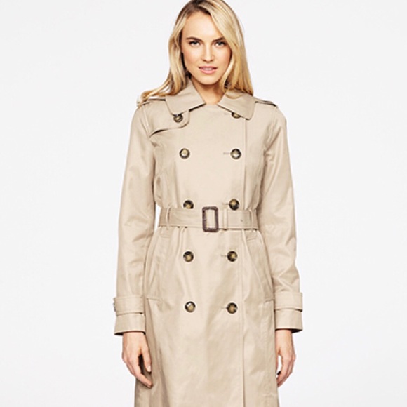 audrey classic double breasted trench coat with detachable flannel liner & hood